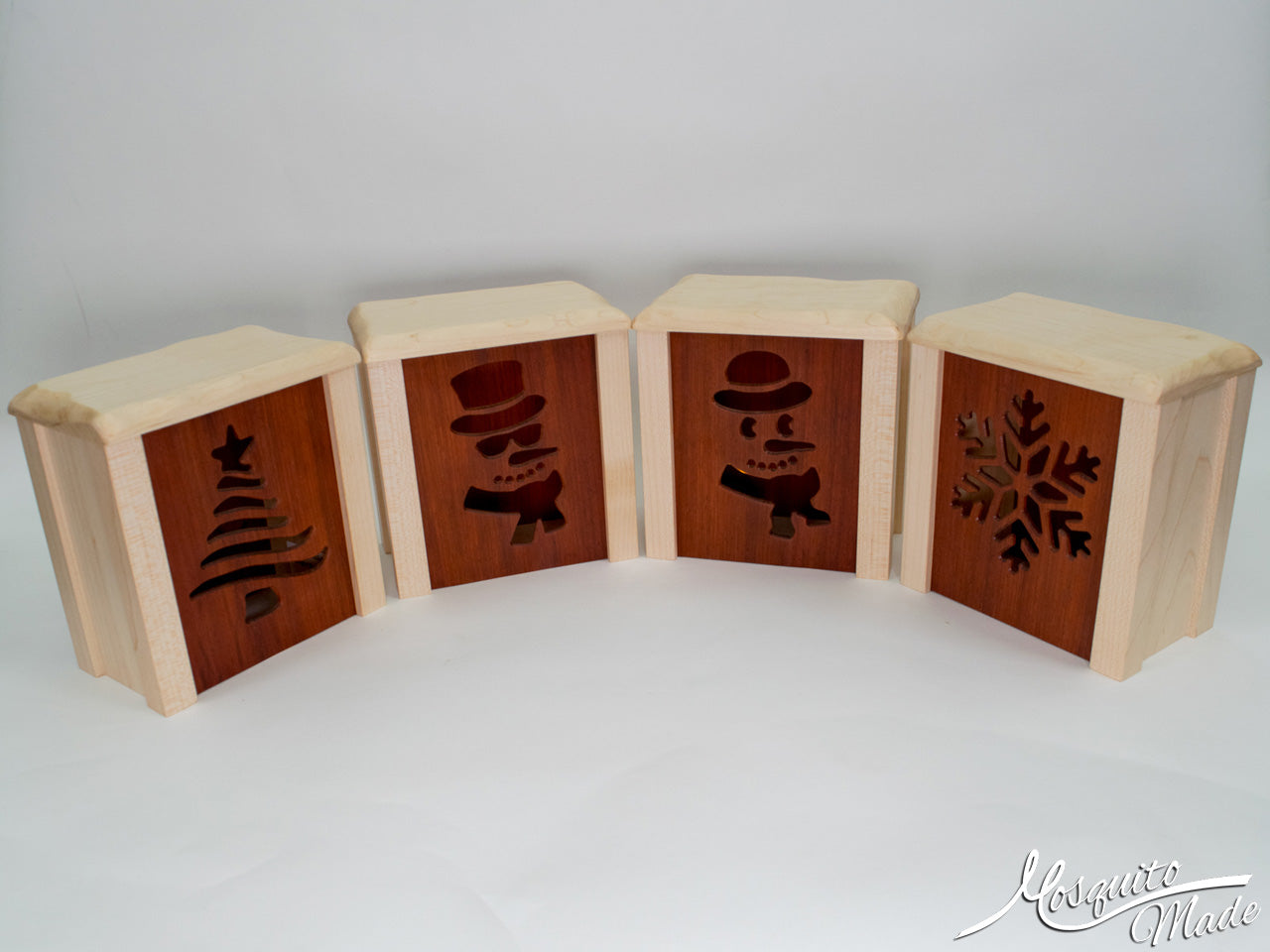 Christmas Winter Holiday Tea Light Boxes - Plain Maple and Padauk