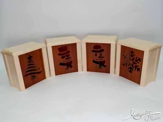 Christmas Winter Holiday Tea Light Boxes - Plain Maple and Padauk