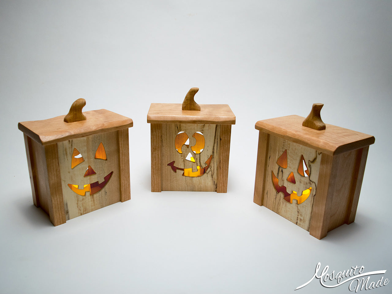 Jack-O-Lantern Light Up Pumpkin Boxes - Cherry & Spalted Maple