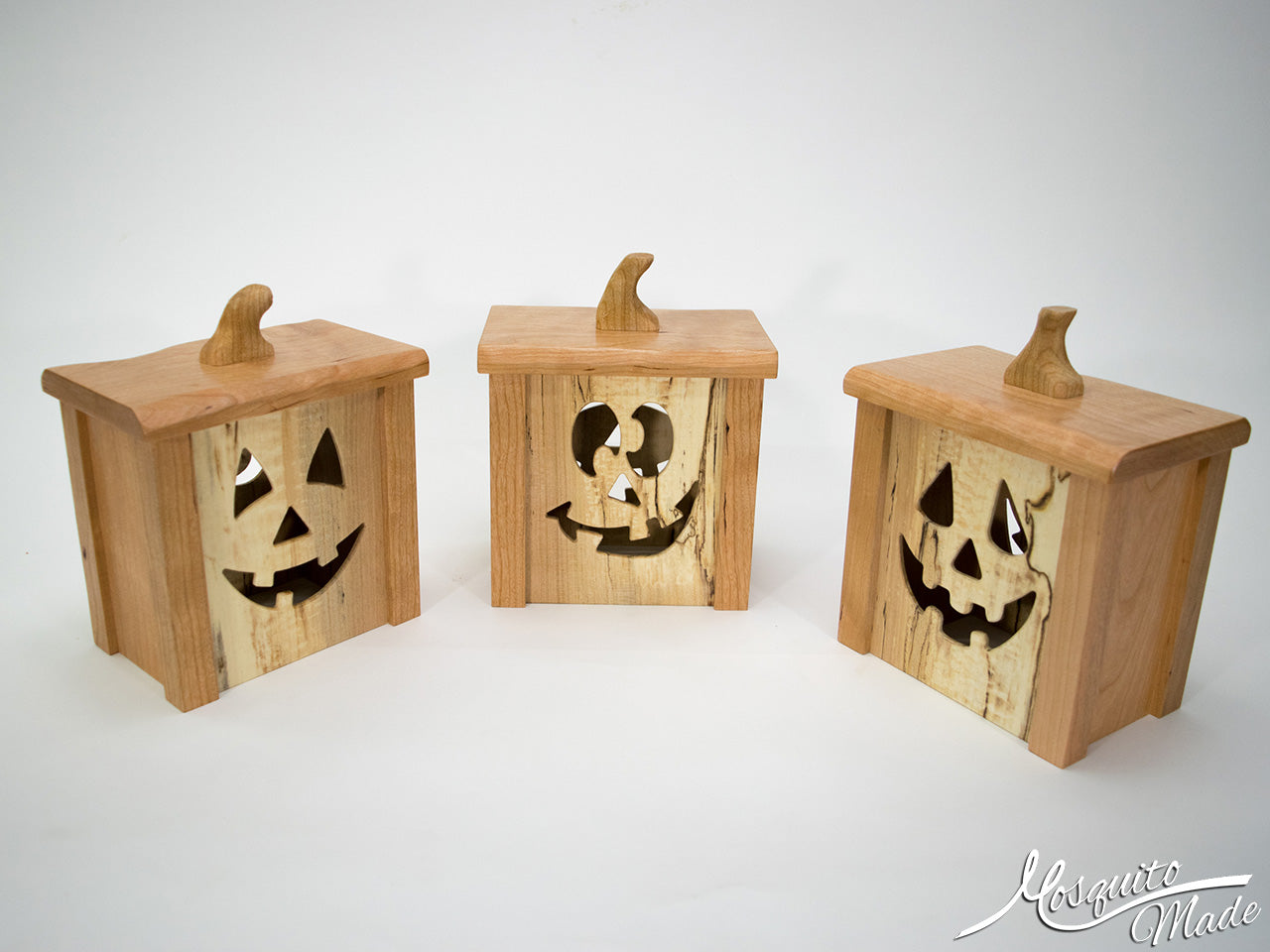 Jack-O-Lantern Light Up Pumpkin Boxes - Cherry & Spalted Maple