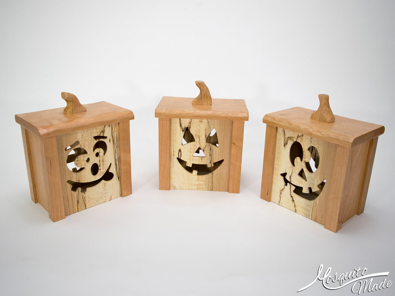 Jack-O-Lantern Light Up Pumpkin Boxes - Cherry & Spalted Maple