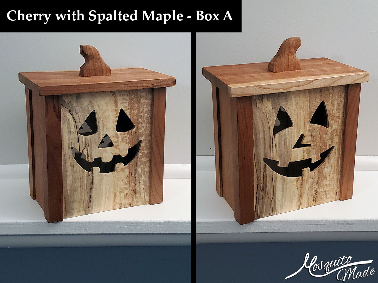 Jack-O-Lantern Light Up Pumpkin Boxes - Cherry & Spalted Maple